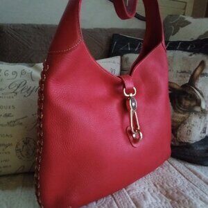 Dooney & Bourke Red Whipstitch Logo Lock Leather Hobo